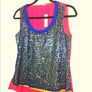 XS Tahari Colorful Layered Sequined Tank NWT